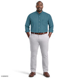 BIG & TALL PERFORMANCE COMFORT PLAID BUTTON-DOWN SHIRT - MEDITERRANEA