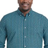 BIG & TALL PERFORMANCE COMFORT PLAID BUTTON-DOWN SHIRT - MEDITERRANEA