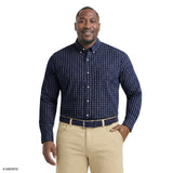 BIG & TALL PERFORMANCE COMFORT PLAID BUTTON-DOWN SHIRT - MEDIEVAL BLUE