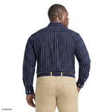 BIG & TALL PERFORMANCE COMFORT PLAID BUTTON-DOWN SHIRT - MEDIEVAL BLUE