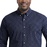 BIG & TALL PERFORMANCE COMFORT PLAID BUTTON-DOWN SHIRT - MEDIEVAL BLUE