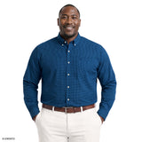 BIG & TALL PERFORMANCE COMFORT PLAID BUTTON-DOWN SHIRT - BRIGHT COBALT