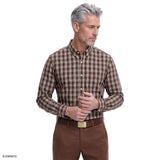 PERFORMANCE COMFORT PLAID BUTTON-DOWN SHIRT - SEAL BROWN