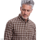 PERFORMANCE COMFORT PLAID BUTTON-DOWN SHIRT - SEAL BROWN