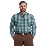 BIG & TALL PERFORMANCE COMFORT PLAID BUTTON-DOWN SHIRT - MEDITERRANEA