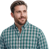 BIG & TALL PERFORMANCE COMFORT PLAID BUTTON-DOWN SHIRT - MEDITERRANEA