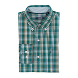 BIG & TALL PERFORMANCE COMFORT PLAID BUTTON-DOWN SHIRT - MEDITERRANEA