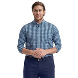 BIG & TALL PERFORMANCE COMFORT PLAID BUTTON-DOWN SHIRT - PLACID BLUE