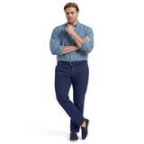 BIG & TALL PERFORMANCE COMFORT PLAID BUTTON-DOWN SHIRT - PLACID BLUE