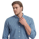 BIG & TALL PERFORMANCE COMFORT PLAID BUTTON-DOWN SHIRT - PLACID BLUE