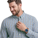 BIG & TALL PERFORMANCE COMFORT PLAID BUTTON-DOWN SHIRT - BRIGHT COBALT