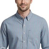 PERFORMANCE COMFORT PLAID BUTTON-DOWN SHIRT - PLACID BLUE