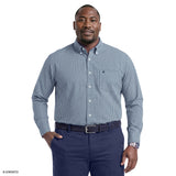 BIG & TALL PERFORMANCE COMFORT PLAID BUTTON-DOWN SHIRT - PLACID BLUE