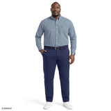 BIG & TALL PERFORMANCE COMFORT PLAID BUTTON-DOWN SHIRT - PLACID BLUE