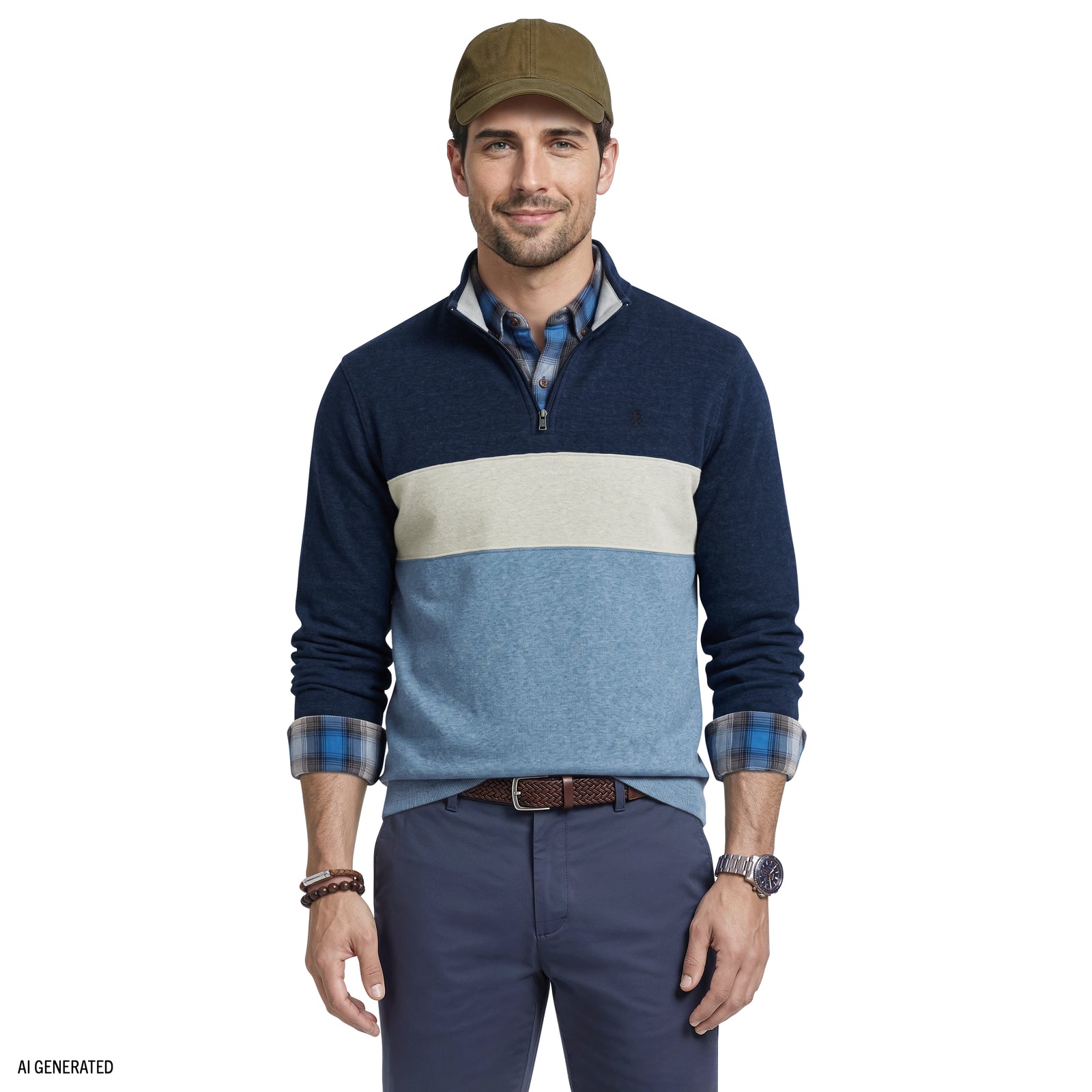 IQ - Four 2枚組レコード Advantage Performance Colorblock Quarter Zip Fleece - Navy Blazer