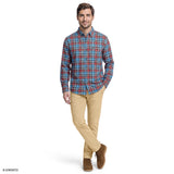 STRATTON FLANNEL PLAID BUTTON-DOWN SHIRT - LICHEN BLUE