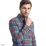 STRATTON FLANNEL PLAID BUTTON-DOWN SHIRT - LICHEN BLUE