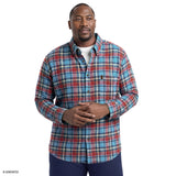 BIG & TALL STRATTON FLANNEL BUTTON-DOWN SHIRT- LICHEN BLUE