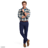 STRATTON FLANNEL PLAID BUTTON-DOWN SHIRT - LYONS BLUE