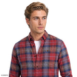 STRATTON FLANNEL PLAID BUTTON-DOWN SHIRT - SUNDRIED TOMATO