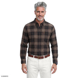 STRATTON FLANNEL PLAID BUTTON-DOWN SHIRT - SEAL BROWN