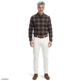 STRATTON FLANNEL PLAID BUTTON-DOWN SHIRT - SEAL BROWN