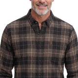 STRATTON FLANNEL PLAID BUTTON-DOWN SHIRT - SEAL BROWN
