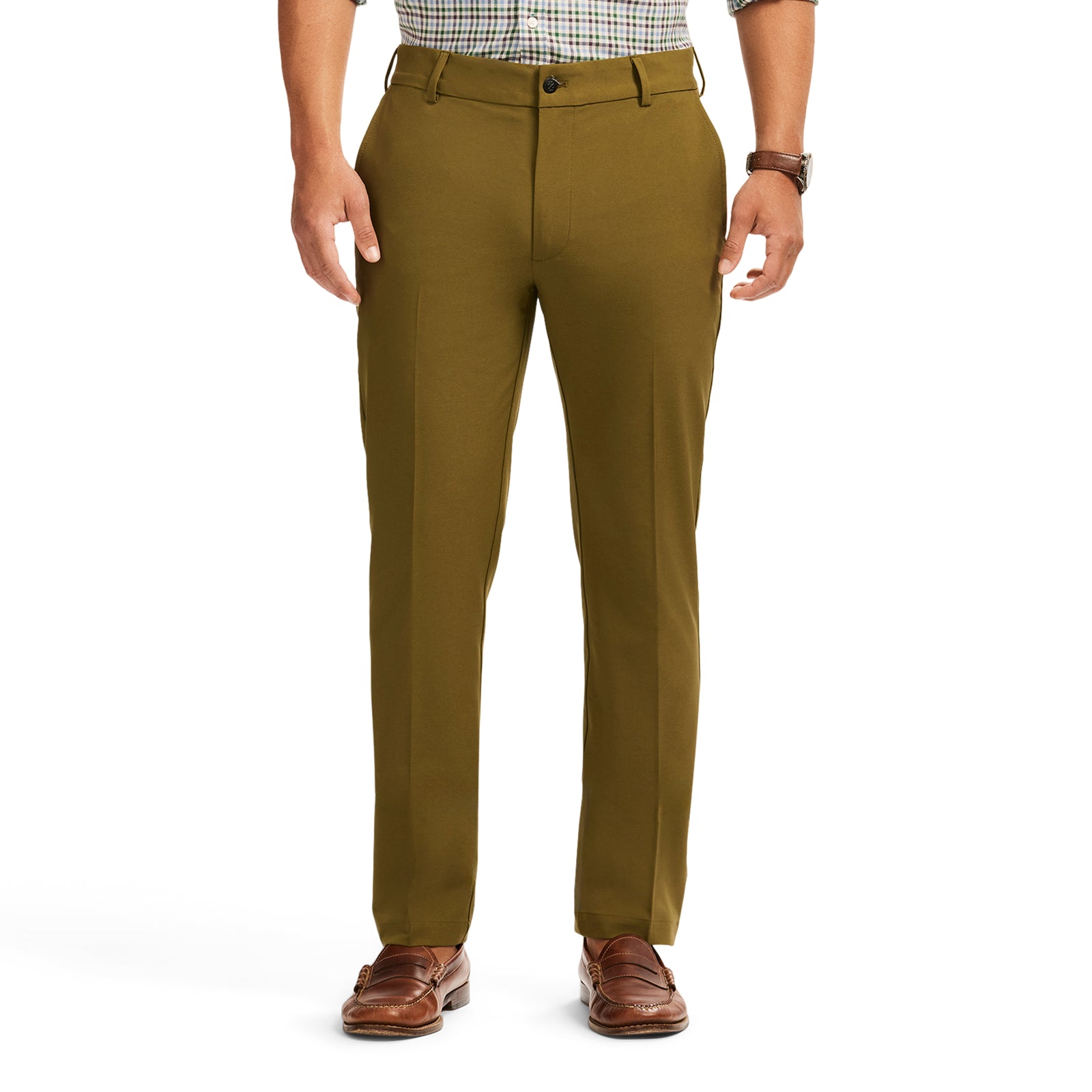Traveler Flat Front Chino - Dark Olive Htr – IZOD