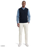FINE GAUGE V-NECK SWEATER VEST - NAVY BLAZER