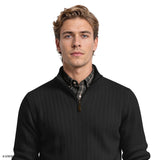 HERRINGBONE QUARTER-ZIP SWEATER - CAVIAR