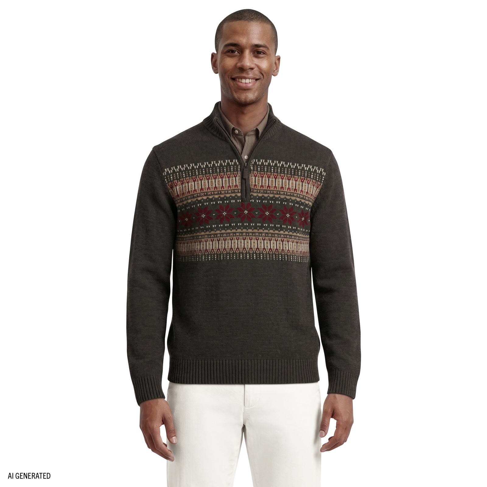 Fair Isle Quarter Zip Sweater - Charcoal Heather – IZOD