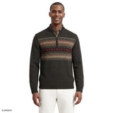 FAIR ISLE QUARTER-ZIP SWEATER - CHARCOAL HEATHER