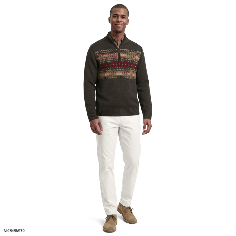Fair Isle Quarter Zip Sweater - Charcoal Heather – IZOD