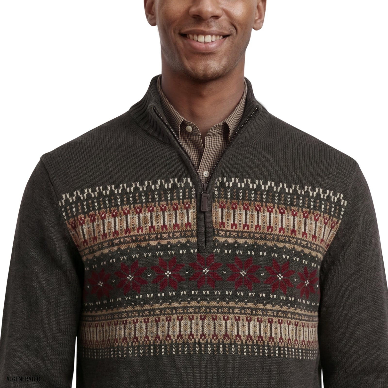 Fair Isle Quarter Zip Sweater - Charcoal Heather – IZOD