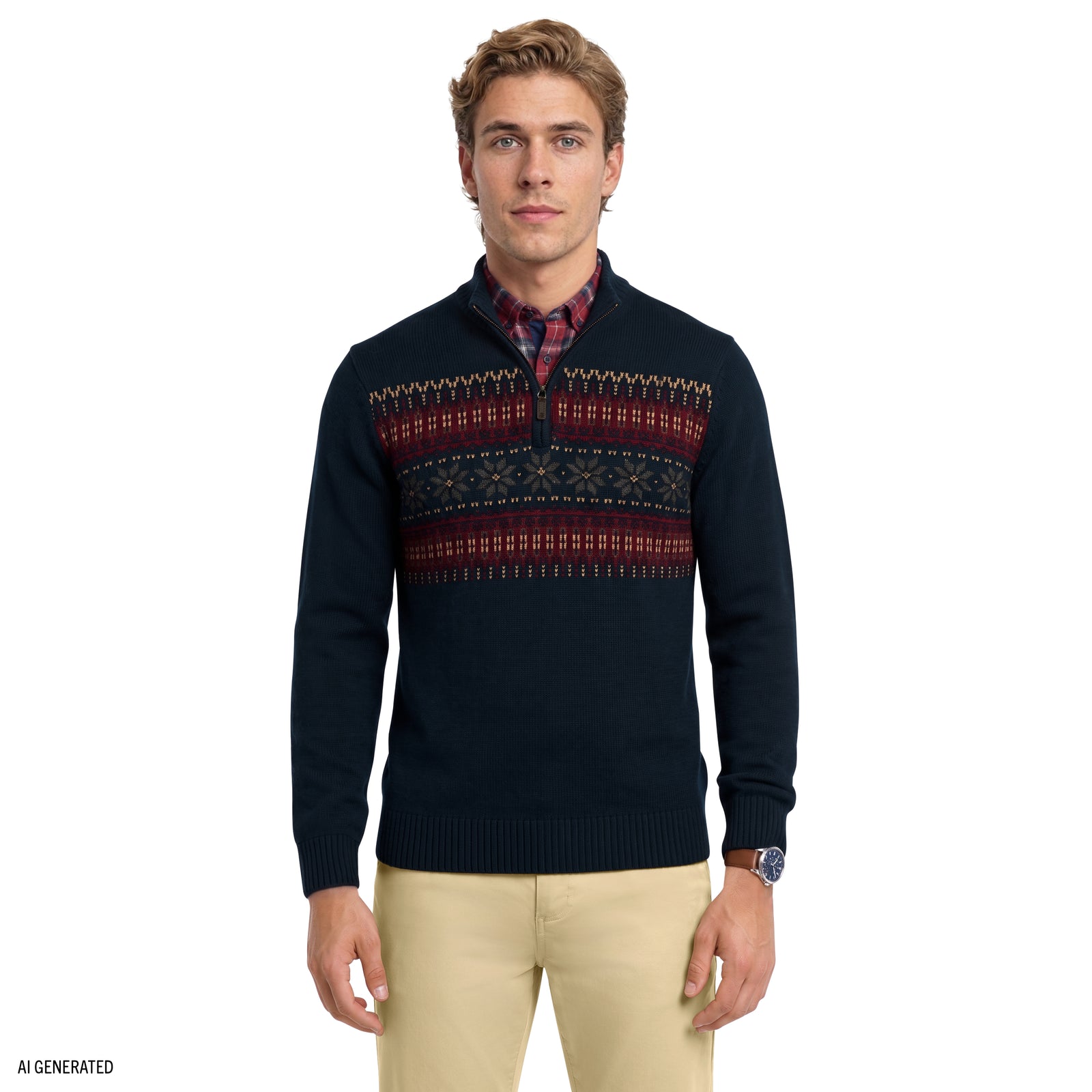 Fair Isle Quarter Zip Sweater - Navy Blazer – IZOD