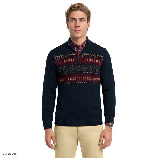 Fair Isle Quarter Zip Sweater - Navy Blazer – IZOD
