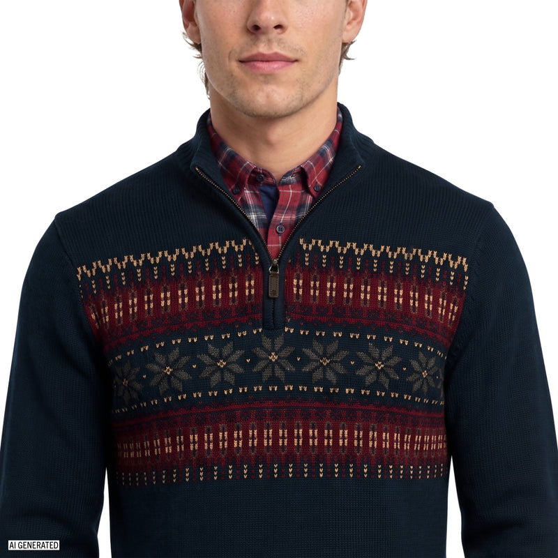 Fair Isle Quarter Zip Sweater - Navy Blazer – IZOD