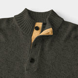 MARLED BUTTON MOCK-NECK SWEATER - SMOKE PEARL HTHR