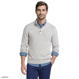 MARLED BUTTON MOCK-NECK SWEATER - ROCK HTHR