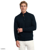 MARLED BUTTON MOCK-NECK SWEATER - NAVY BLAZER