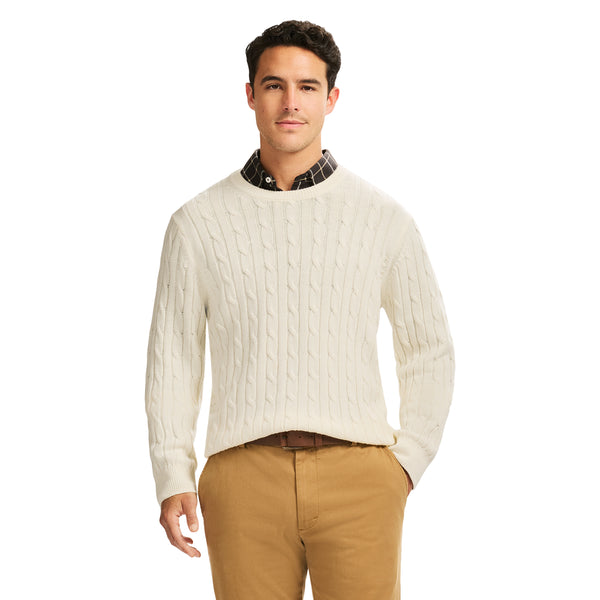 Cable Knit Crew Neck Sweater - Egret – IZOD