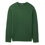 CABLE KNIT CREWNECK SWEATER - DARK GREEN