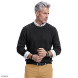 LUXURY SOFT YARN TEXTURED CREWNECK SWEATER - CAVIAR
