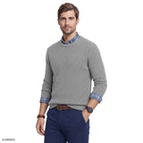 LUXURY SOFT YARN TEXTURED CREWNECK SWEATER - LT GREY HTR