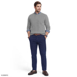 LUXURY SOFT YARN TEXTURED CREWNECK SWEATER - LT GREY HTR