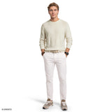 LUXURY SOFT YARN TEXTURED CREWNECK SWEATER - EGRET