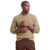 LUXURY SOFT YARN TEXTURED CREWNECK SWEATER - CAMEL HTHR