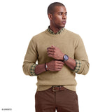 LUXURY SOFT YARN TEXTURED CREWNECK SWEATER - CAMEL HTHR