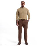 LUXURY SOFT YARN TEXTURED CREWNECK SWEATER - CAMEL HTHR