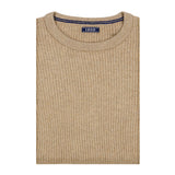 LUXURY SOFT YARN TEXTURED CREWNECK SWEATER - CAMEL HTHR